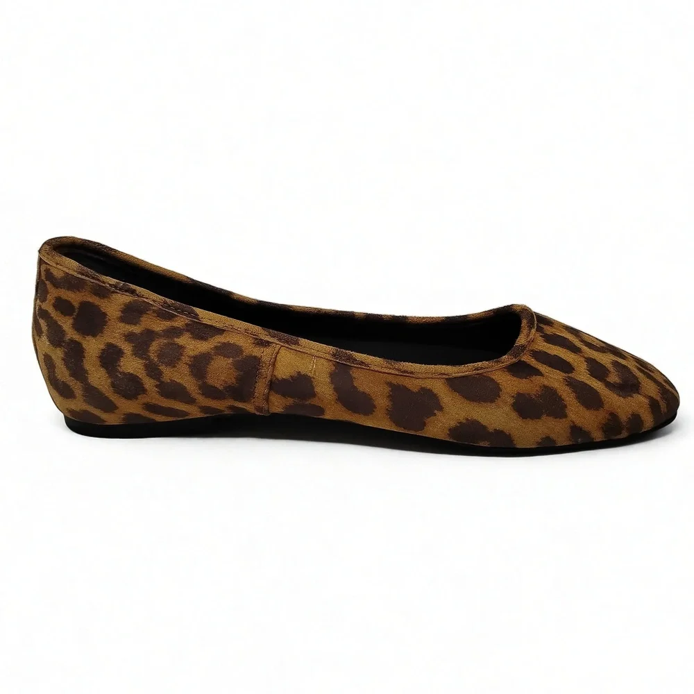 Vionic Orinda Leopard Ballet Flats Womens Size 6 Slip On Suede Comfort Shoes